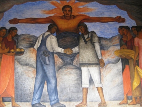 “Fraternidad”. Fragmento de serie de murales del artista Diego Rivera en la Secretaría de Educación Pública, SEP. Foto: Ximena Jordán.